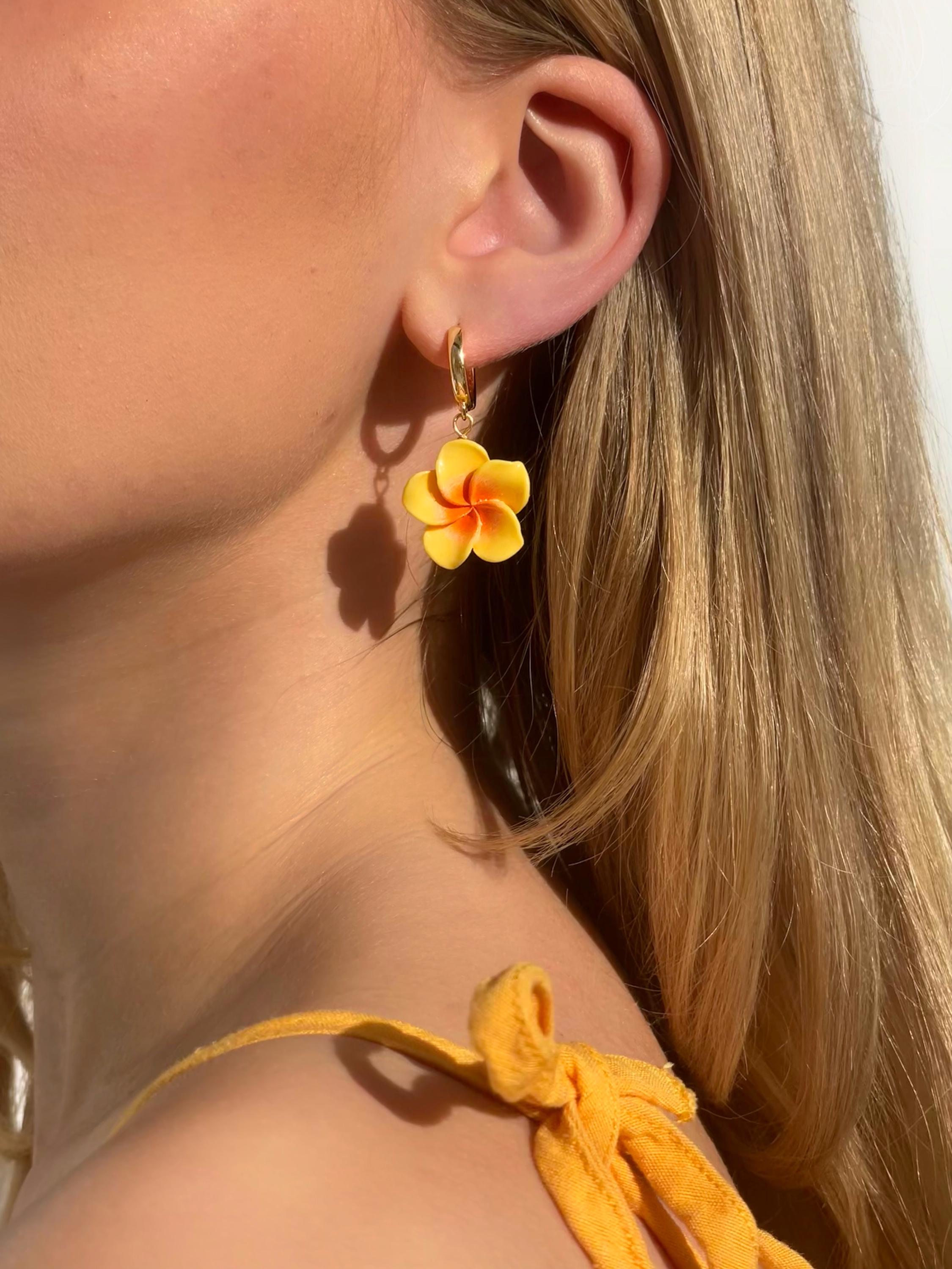 Orange Plumeria Earrings, 2 / 3