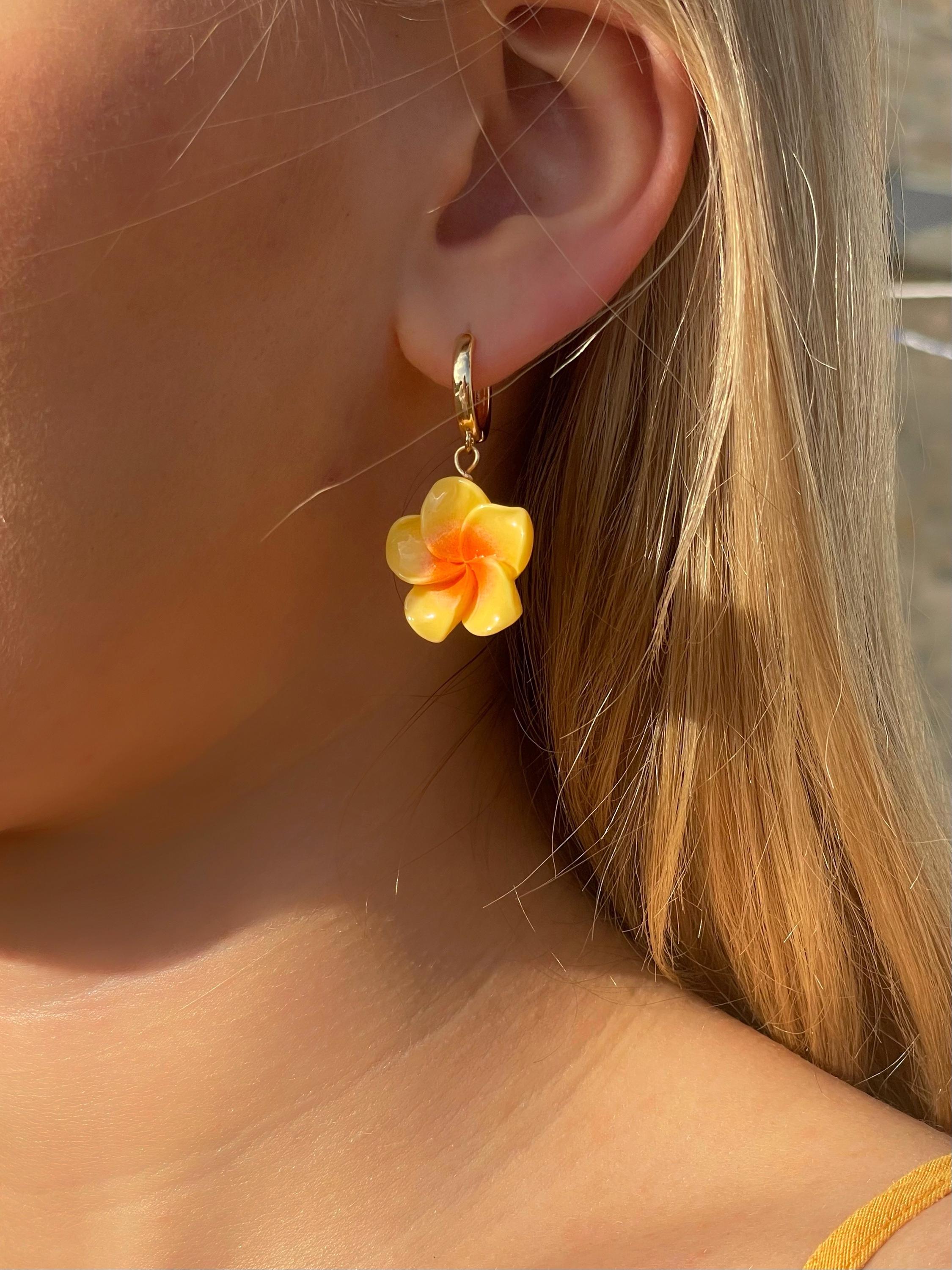 Orange Plumeria Earrings, 3 / 3