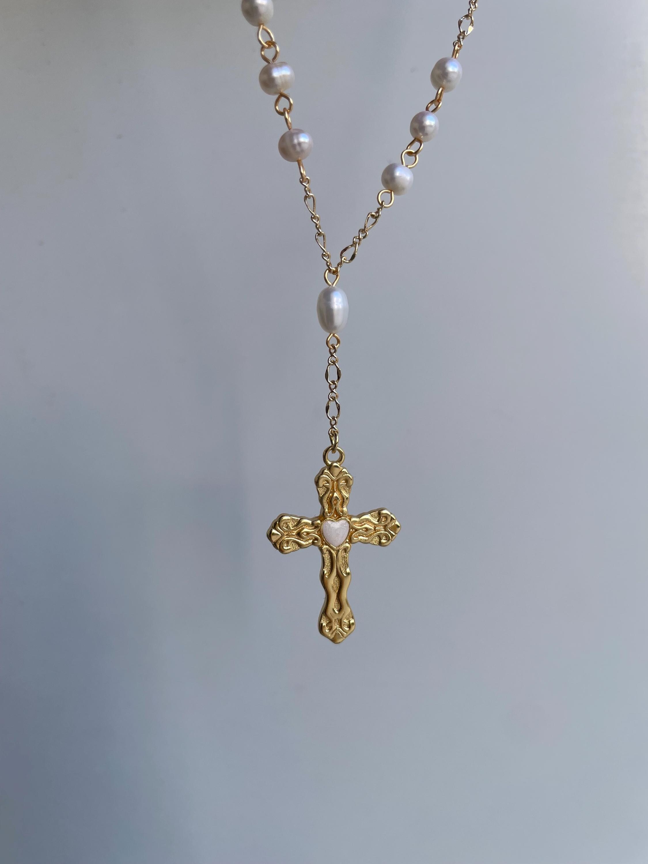 Pearl Cross Rosary Necklace, 2 / 6