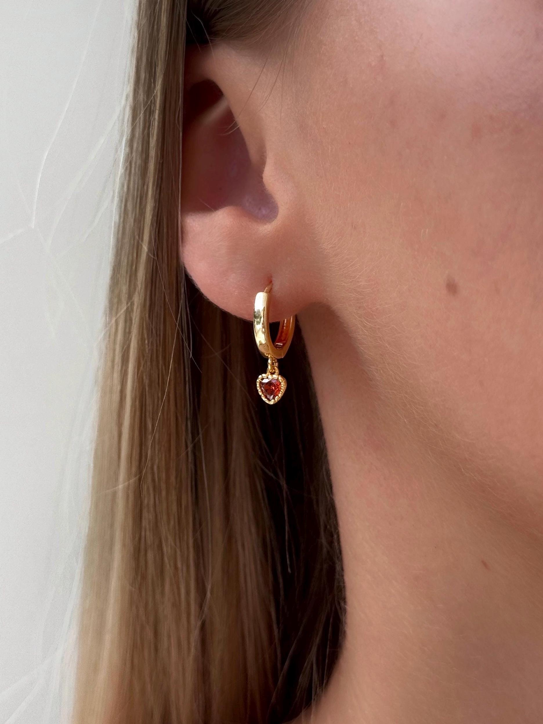 Red Heart Hoop Earrings, 2 / 4