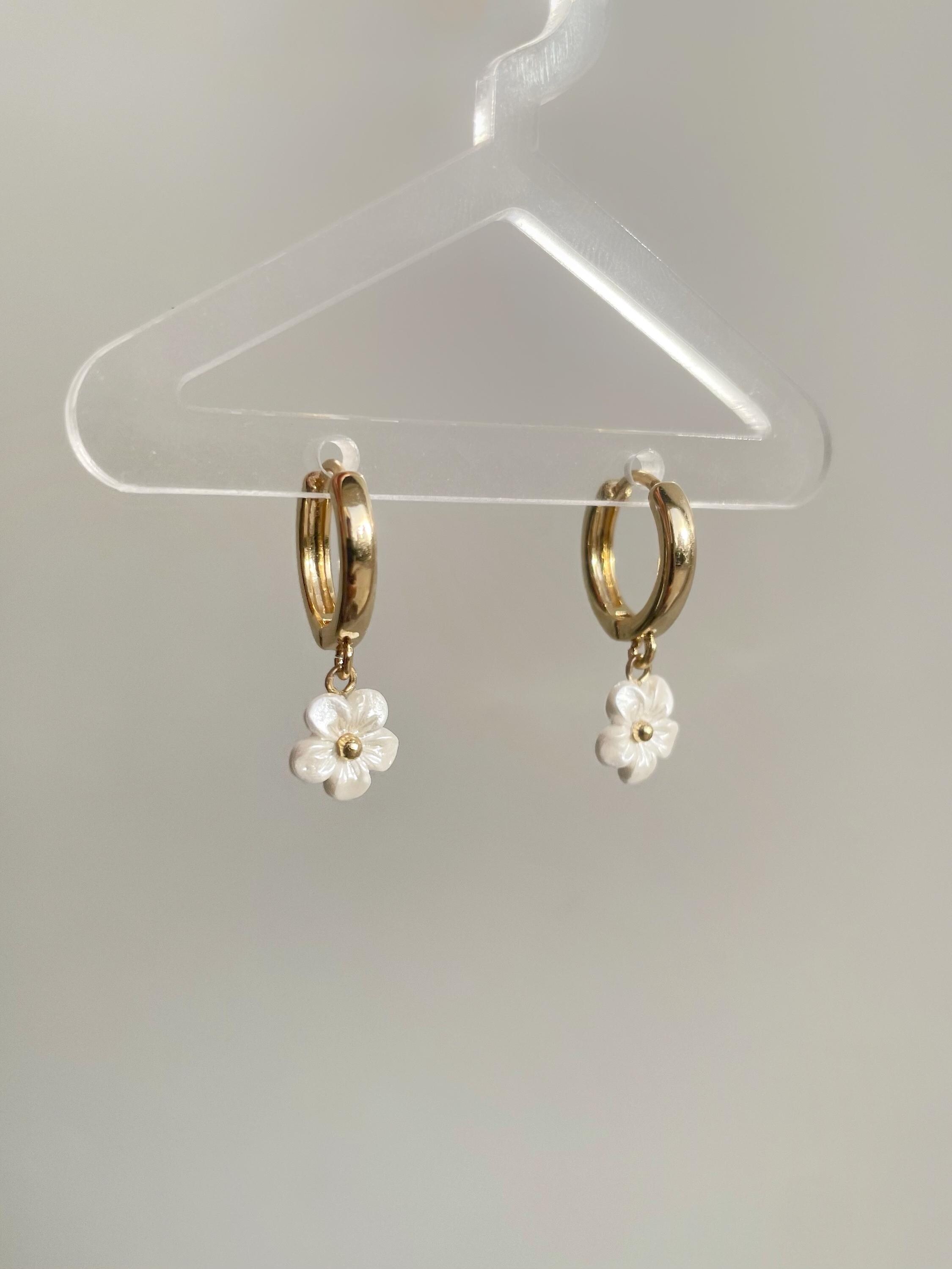 Tiny White Flower Hoops, 2 / 3