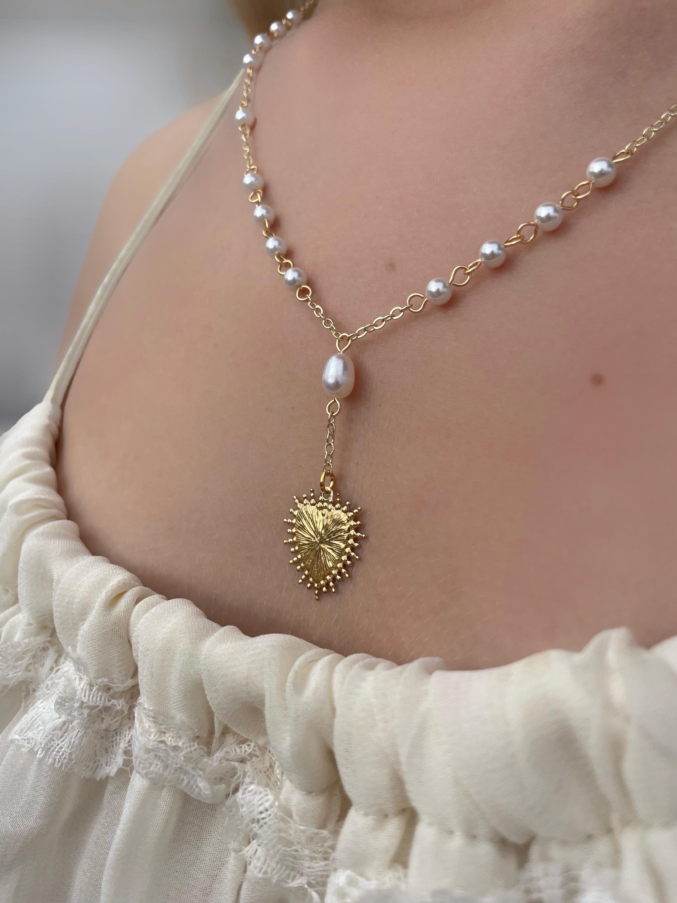Vintage Pearl Heart Necklace, 2 / 4