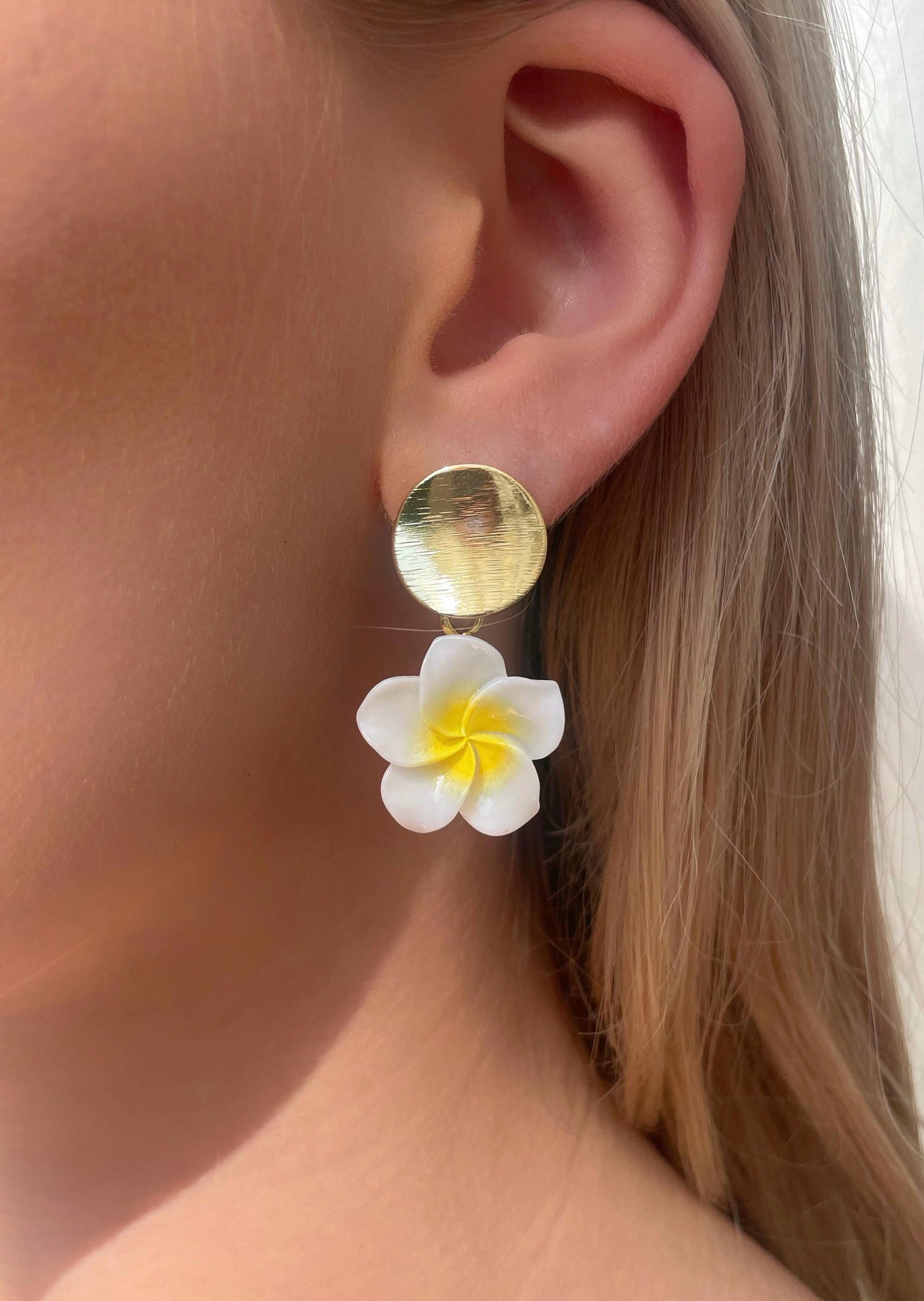 White Plumeria Earrings